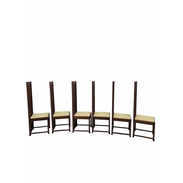 Contemporary Late 20th Century Custom Arts and Crafts Mission Style Oak Dining Table With Six High-Back Chairs For Sale - Image 3 of 12