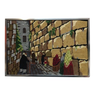 1970s Vintage "At the Wailing Wall" Original Framed Needlepoint Art For Sale