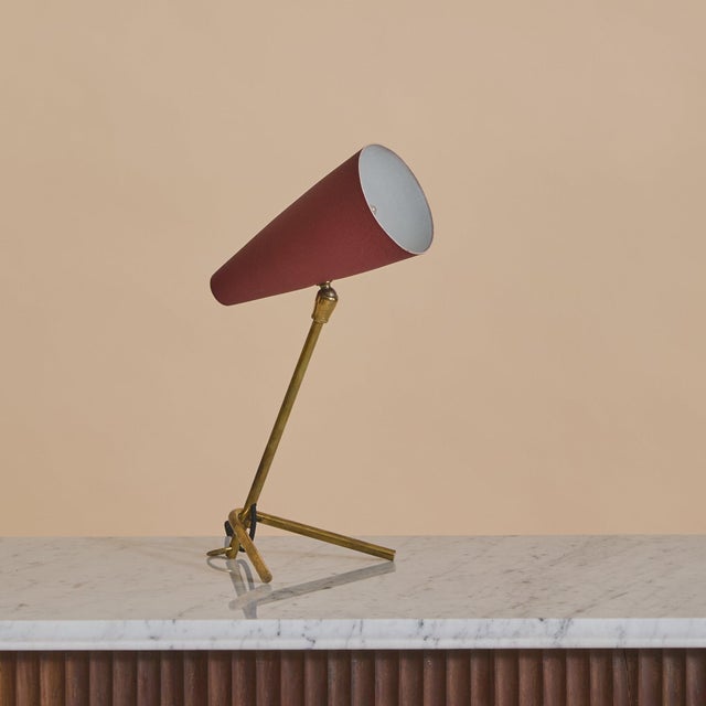 Mid-Century Modern 1950s Petite Italian Red Enamel Table Lamp by Stilux For Sale - Image 3 of 11