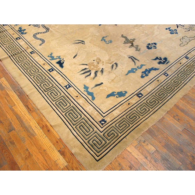 Late 19th Century 1880s Beige Dragon Medallion Antique Chinese Peking Rug 11'10" X 12'6" Handknotted Wool Carpet For Sale - Image 5 of 7
