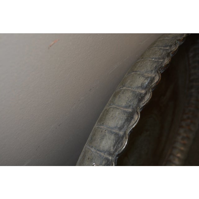 This is a gorgeous & heavy metal / copper tray. Feels like pewter, not thin metal. It has no markings. There is a piece on...