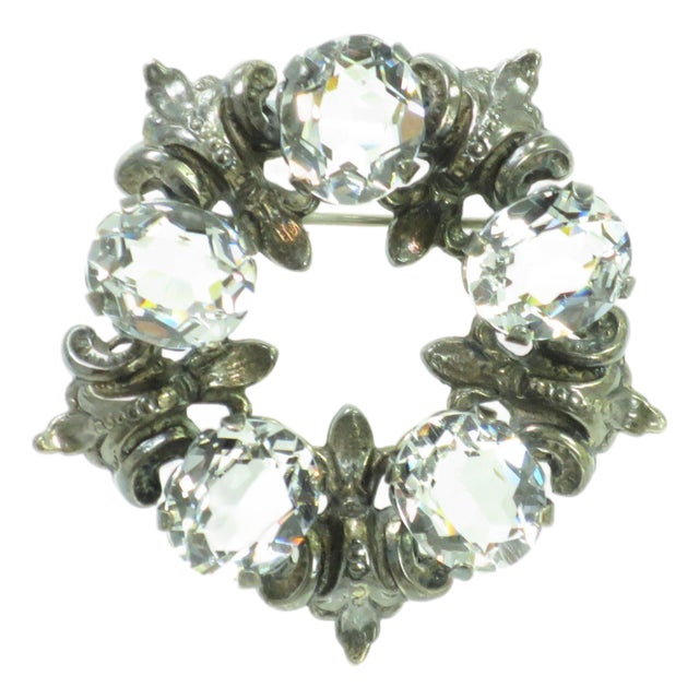 Vintage Designer Cini Sterling Rock Crystal Brooch 1950s For Sale