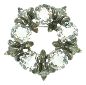 Vintage Designer Cini Sterling Rock Crystal Brooch 1950s