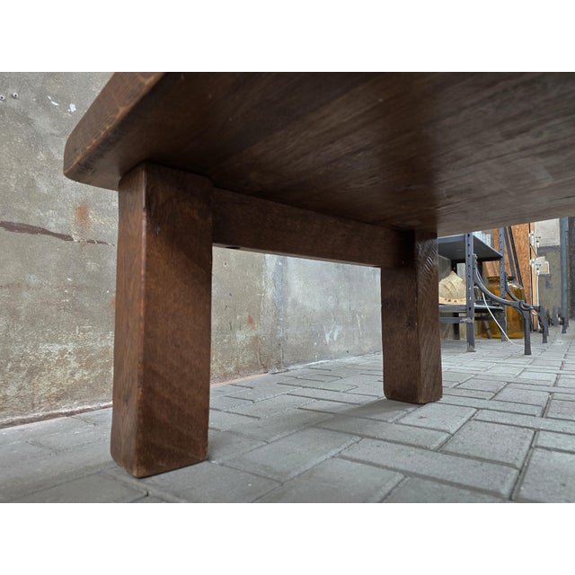 Brown Large Mid-Century Modern Square Oak Coffee Table, 1970s For Sale - Image 8 of 13