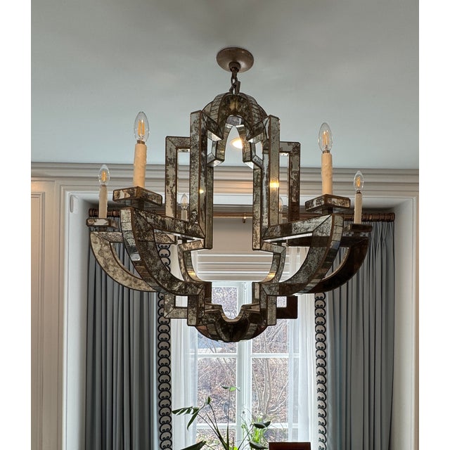 2000 - 2009 Niermann Weeks Lido Antiqued Mirror Chandelier – 6 Light – 38” Diameter For Sale - Image 5 of 18