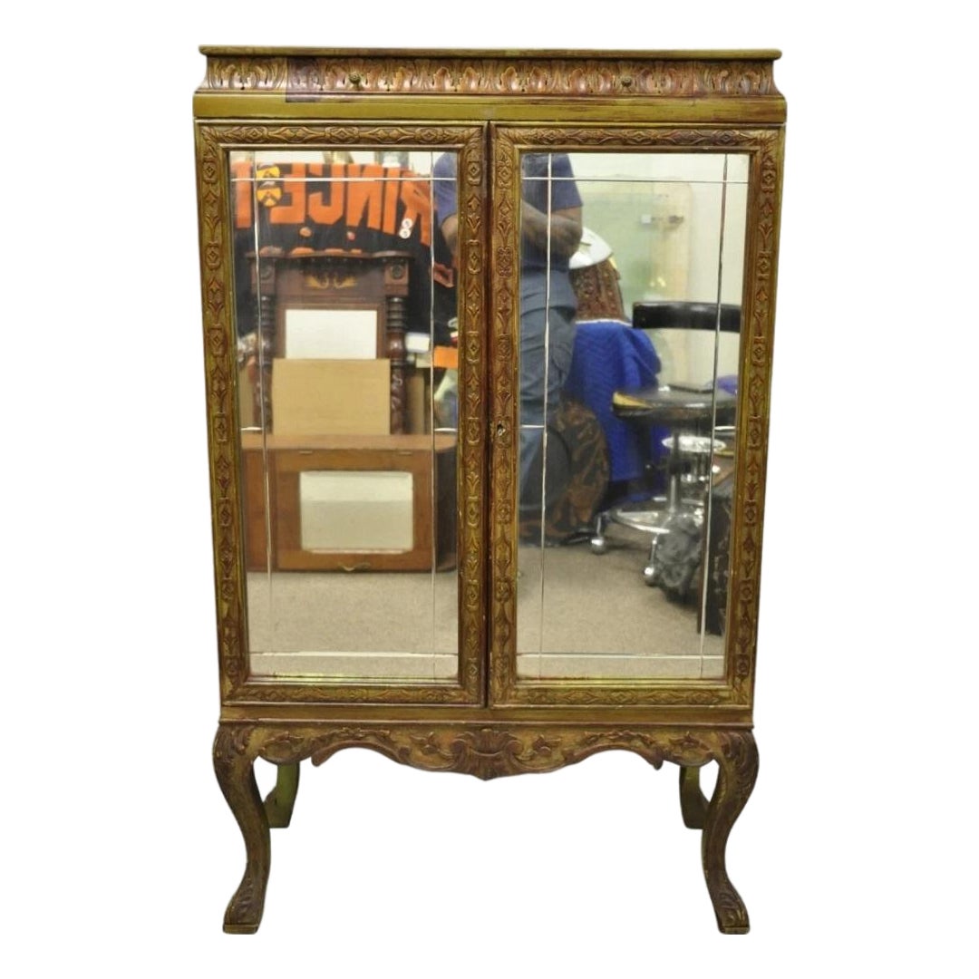 Antique Georgian Green Painted Mirror Front 2 Door Curio China Radio ...