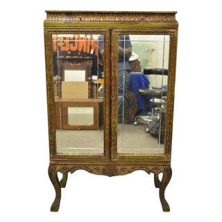 Antique Georgian Green Painted Mirror Front 2 Door Curio China Radio Cabinet For Sale