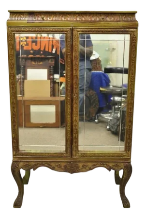 Antique Georgian Green Painted Mirror Front 2 Door Curio China Radio Cabinet
