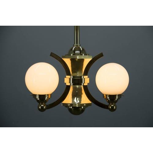 Art Deco Brass and Glass Chandelier from Gocar, 1910s For Sale - Image 3 of 11