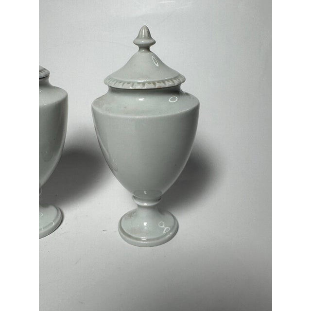 Vintage Small Neoclassical White Porcelain Lidded Urns, Set of 3 For Sale - Image 4 of 12