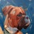 This oil on panel painting captures the profile of a boxer dog, showcasing its distinctive features with bold brushstrokes...