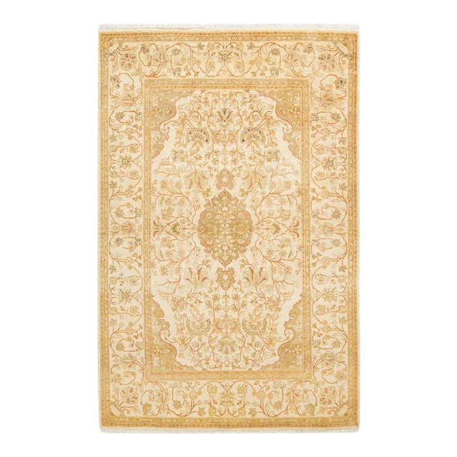Mogul Collection Hand-Knotted Area Rug - Ivory 4' 1" x 6' 2" For Sale