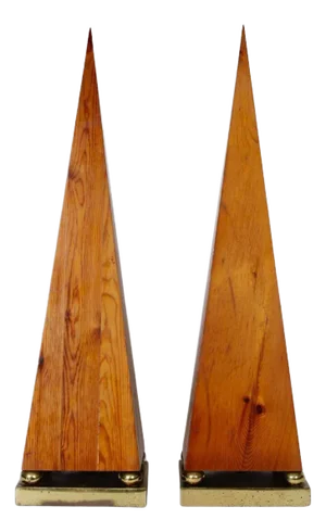 Tall Pine and Brass Obelisks, 1970's - A Pair
