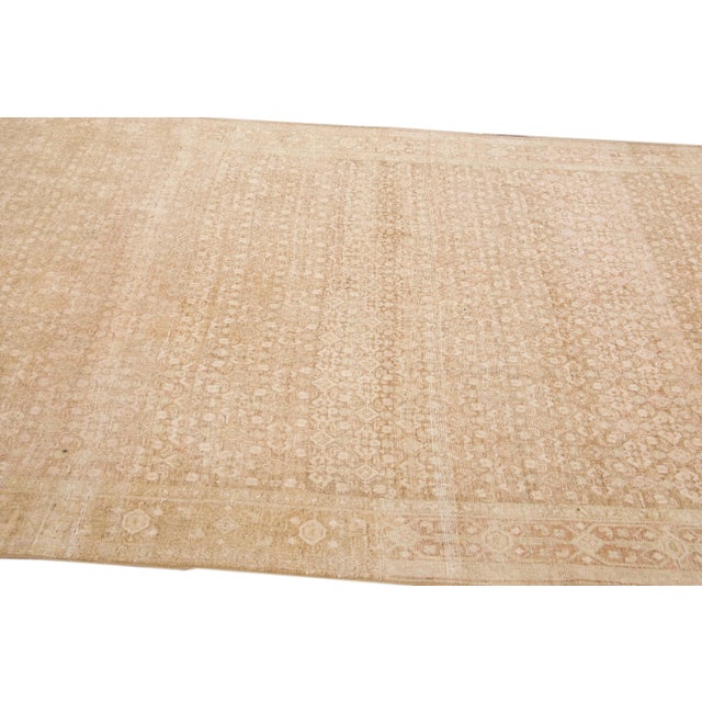 Textile Antique Malayer Handmade Allover Designer Beige Wool Rug For Sale - Image 7 of 10