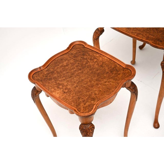 Antique Burr Walnut Nest of Tables, 1930, Set of 3 For Sale - Image 9 of 11
