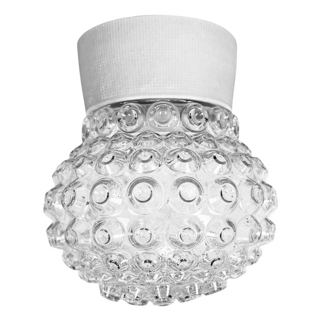 Vintage White Porcelain and Glass Ceiling Light, 1970s For Sale