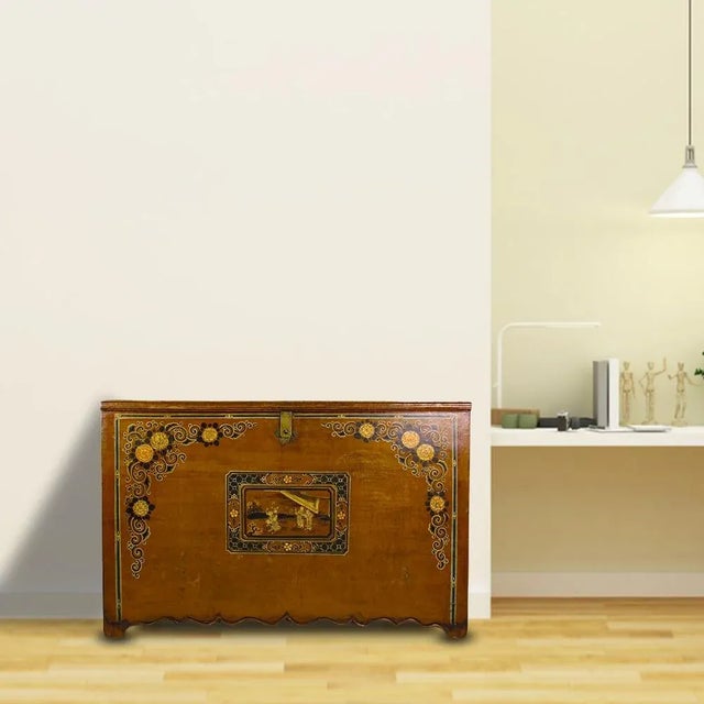 Asian Antique Mongolia Antique Trunk Cabinet For Sale - Image 3 of 12