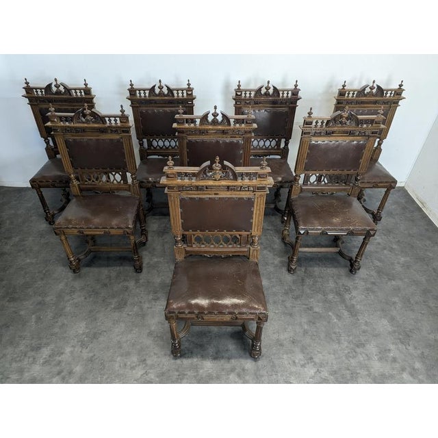 Wood Renaissance Chairs in Solid Walnut, Set of 8 For Sale - Image 7 of 15