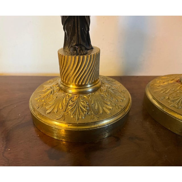 Antique French Empire Gilt Bronze Candlesticks in the Manner of Thomas Hope 1810- a Pair For Sale - Image 11 of 13