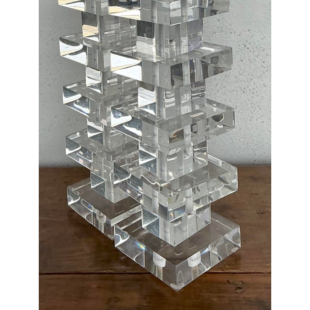 Vintage Stacked Lucite Blocks Lamps - A Pair For Sale - Image 4 of 12