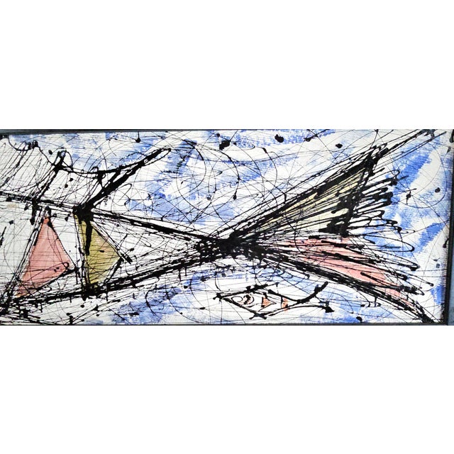 Mid-Century Modernist Painting of Stylized Fish and Sailfish Yachts For Sale - Image 9 of 10