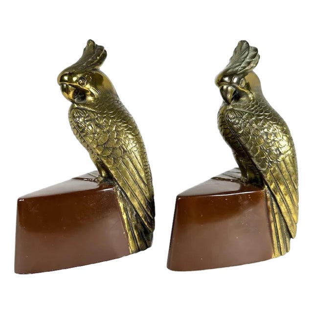Art Deco Parrot Bookends: Jennings Brothers JB 287, Gold Gilt For Sale
