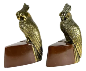 Art Deco Parrot Bookends: Jennings Brothers JB 287, Gold Gilt