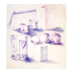 Mid-Century Still-Life Violet Tabletop Pop Art Drawing by Salvatore Grippi 1960