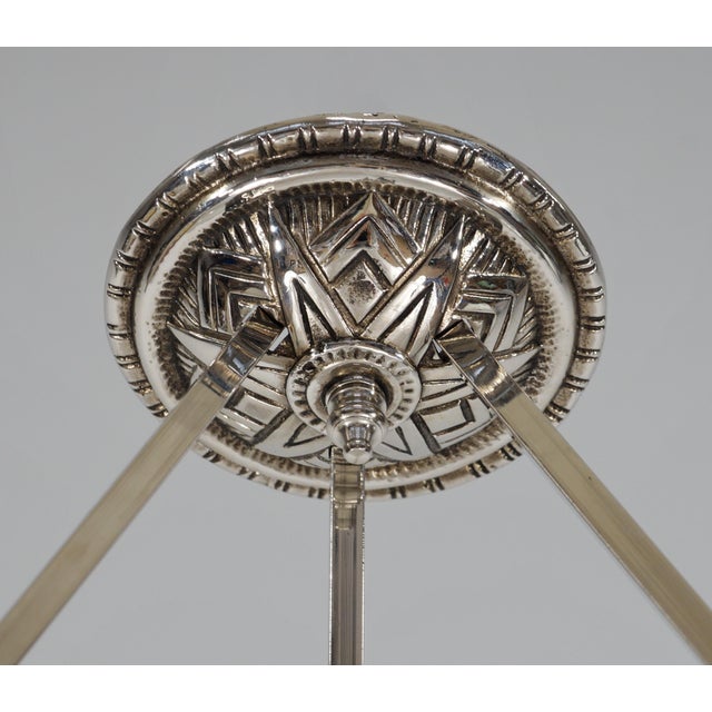 French Art Deco Pendant Light by Muller Freres - 1930s Geometric Butterfly Glass & Nickel For Sale - Image 6 of 10