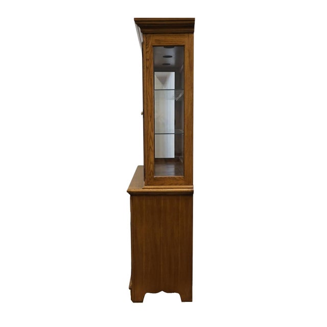 Thomasville Furniture / Huntley Homecoming Collection Solid Oak Rustic Country Style 58" Buffet W. Lighted Display China Cabinet 43821-120 / 43821-320 For Sale - Image 11 of 15