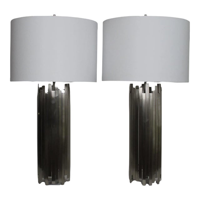 Paul Mayen Influence Brushed Steel Lamps - a Pair For Sale