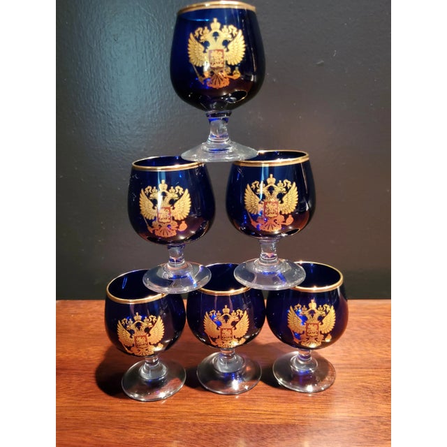 Glass Early 20th Century Cobalt Crystal Brandy Glasses, Set of 6 For Sale - Image 7 of 7
