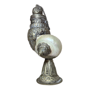 Antique Anglo Indian Tooled Silver Metal Mounted Nautilus Shell Lidded Cup Box
