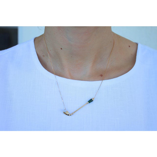 Diamond Green Malachite Golf Club Birdie Jewelry 18 Karat White Gold Charm Pendant Necklace For Sale - Image 4 of 10