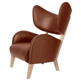 Brown Leather Natural Oak My Own Chair Lounge Chair by Lassen For Sale