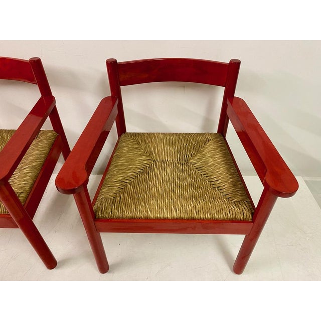Set of Italian Red Armchairs with Rush Seats, 1960s For Sale - Image 9 of 17
