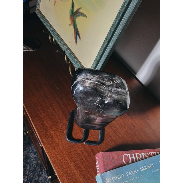 Mid 20th Century Petrified Wood Specimen on Metal Stand – Natural Stone Display – 10.5” H For Sale - Image 9 of 11