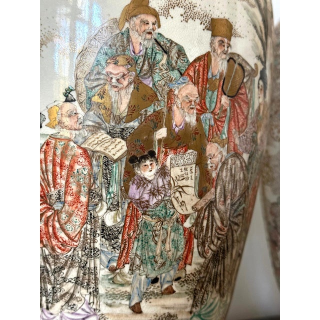 Large Pair Japanese Satsuma Ceramic Vases Kozan Meiji Period For Sale - Image 17 of 18