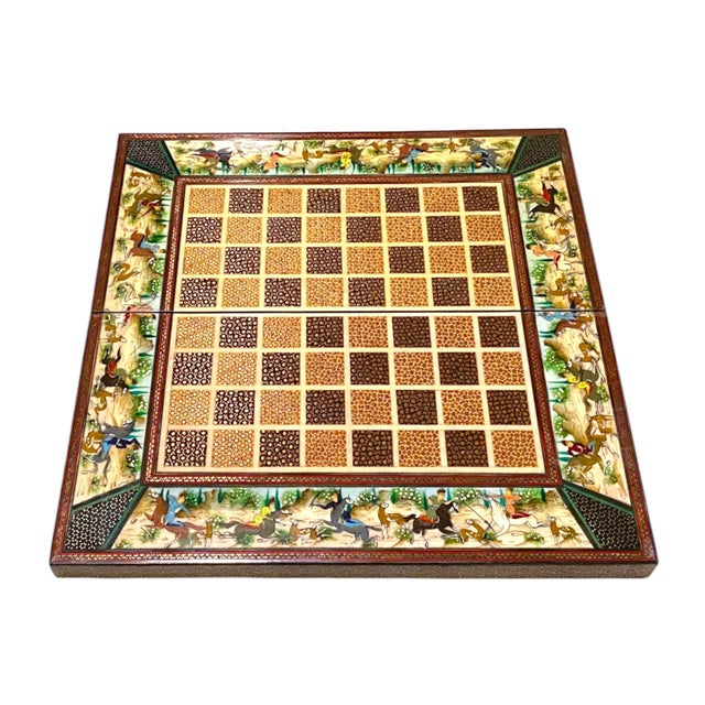 Persian Khatam Chess Board With Micro-Mosaic and Handpainted Decoration and Backgammon Board For Sale - Image 18 of 18