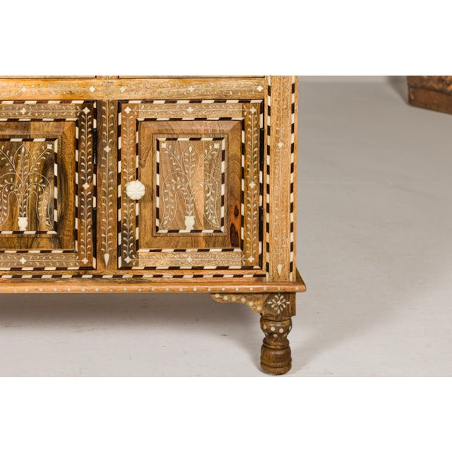 Wood Anglo-Indian Style Mango Wood Buffet with Geometric Bone Inlay For Sale - Image 7 of 12
