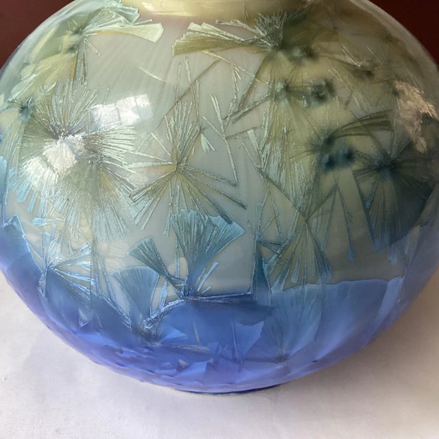 Late 20th Century Vintage Chinese Crystalline Glazed Porcelain Vase in Red Floral Box – Unmarked – 11.5” Tall For Sale - Image 5 of 12