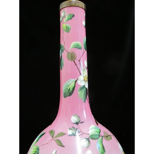 Pink Victorian Harrach Enameled Flower Opaline Pink Cased Glass 17" Bohemian Vase For Sale - Image 8 of 11