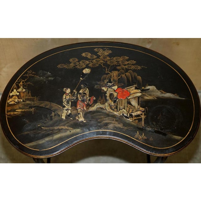Chinese Chinoiserie Lacqurered Kidney Shaped Nesting Tables, 1900s, Set of 3 For Sale - Image 9 of 18