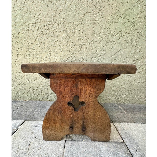 Brown Antique Early 20th Century Handcrafted Solid Wood Rustic Footstool or Milking Stool For Sale - Image 8 of 11
