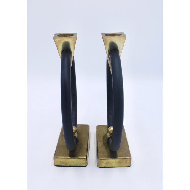 Vintage Mid Century Modern Brass Circular Candlesticks For Sale - Image 4 of 12