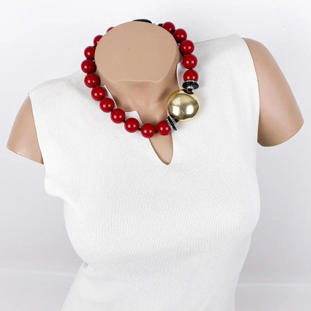 Angela Caputi Angela Caputi Red and Gold Resin Choker Necklace For Sale - Image 4 of 9