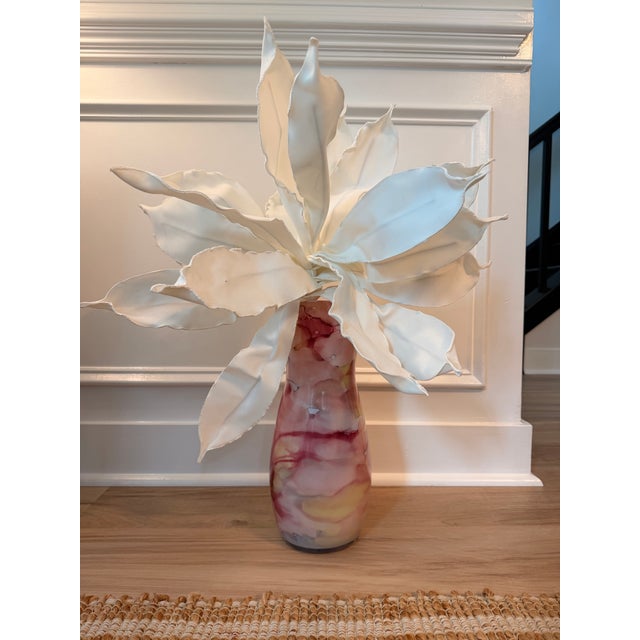Contemporary Blush Pink & Cranberry Abstract Art Glass Vase For Sale In Charleston - Image 6 of 9
