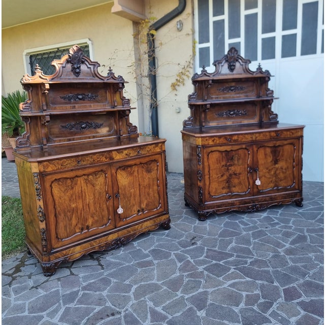Bolognese Charles X Sideboards in Walnut Burl, 1830s, Set of 2 For Sale - Image 11 of 15