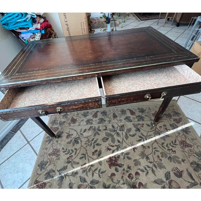 Maitland - Smith Vintage Maitland-Smith Leather Topped Writing Desk For Sale - Image 4 of 10