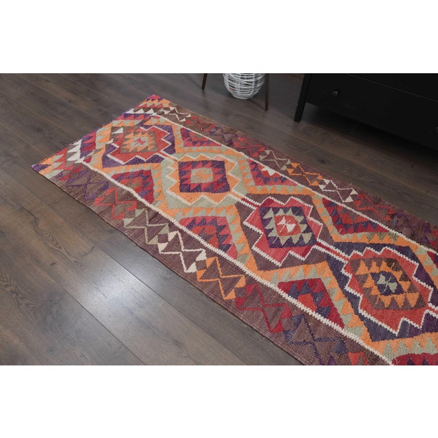 1970s 1970s Vintage Handmade Wool Cotton Red Runner Rug For Sale - Image 5 of 11
